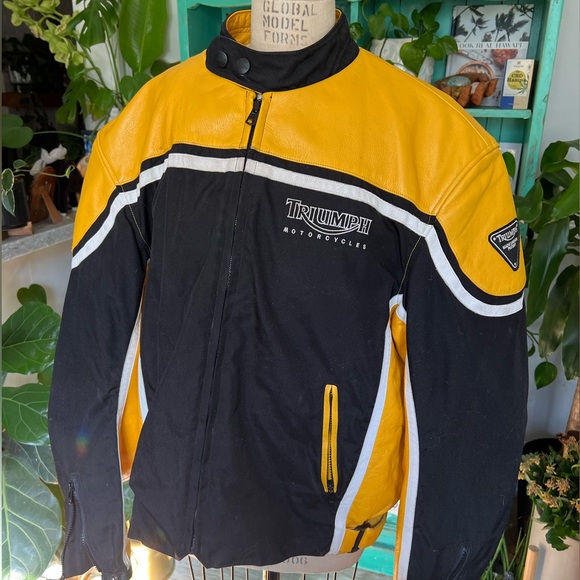 Triumph Other - Triumph Triple Collection Motorcycle Jacket Yellow Leather Vintage Moto 48 58